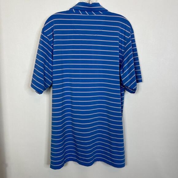 F & G Tech Size Large Mens Blue Pink White Striped Golf Polo Shirt Performance - Picture 3 of 9